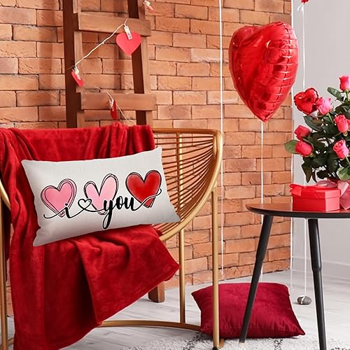 Miniatura 3 de APKPK Fundas de almohada para el día de San Valentín de 12 x 20 pulgadas, diseño de corazón rosa, para el día de San Valentín, fundas de almohada