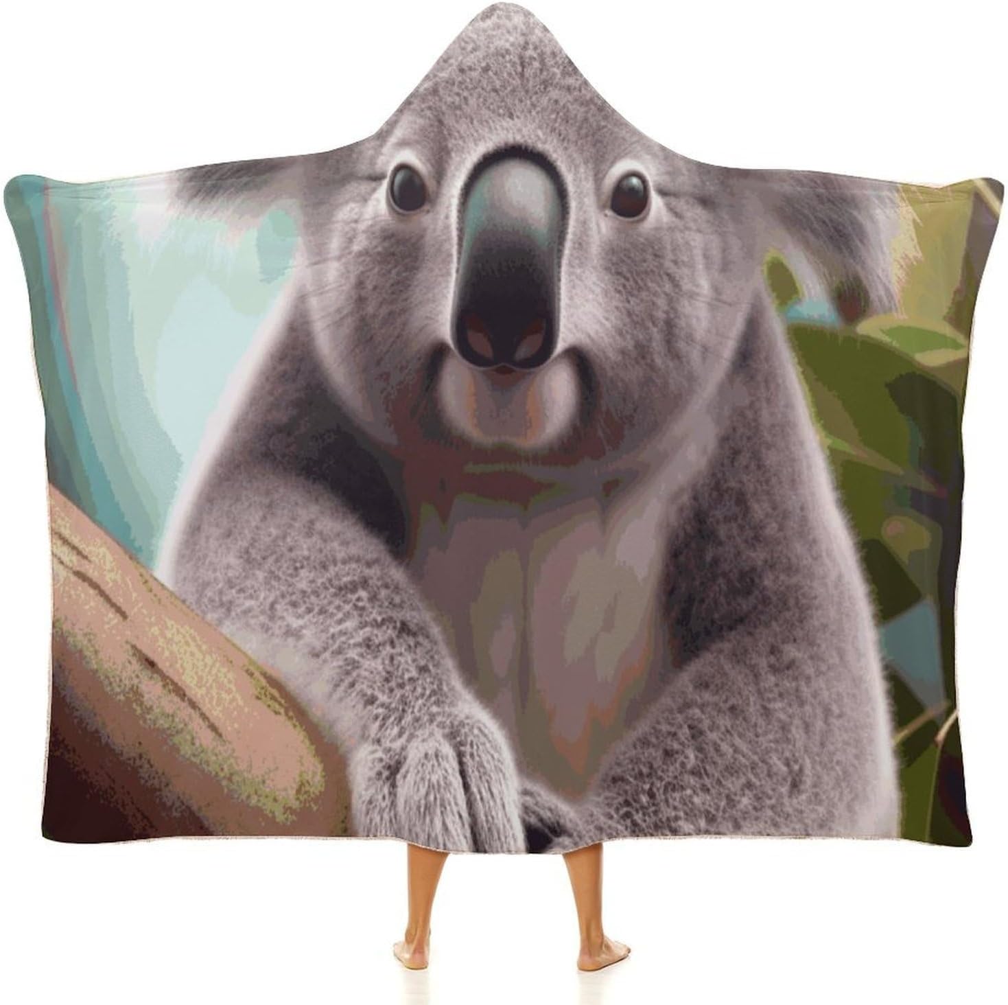 Cute Koala Wearable Fleece Blanket with Hood for Men & Women Oversized Hoodie Blanket Soft Cozy Gift-
