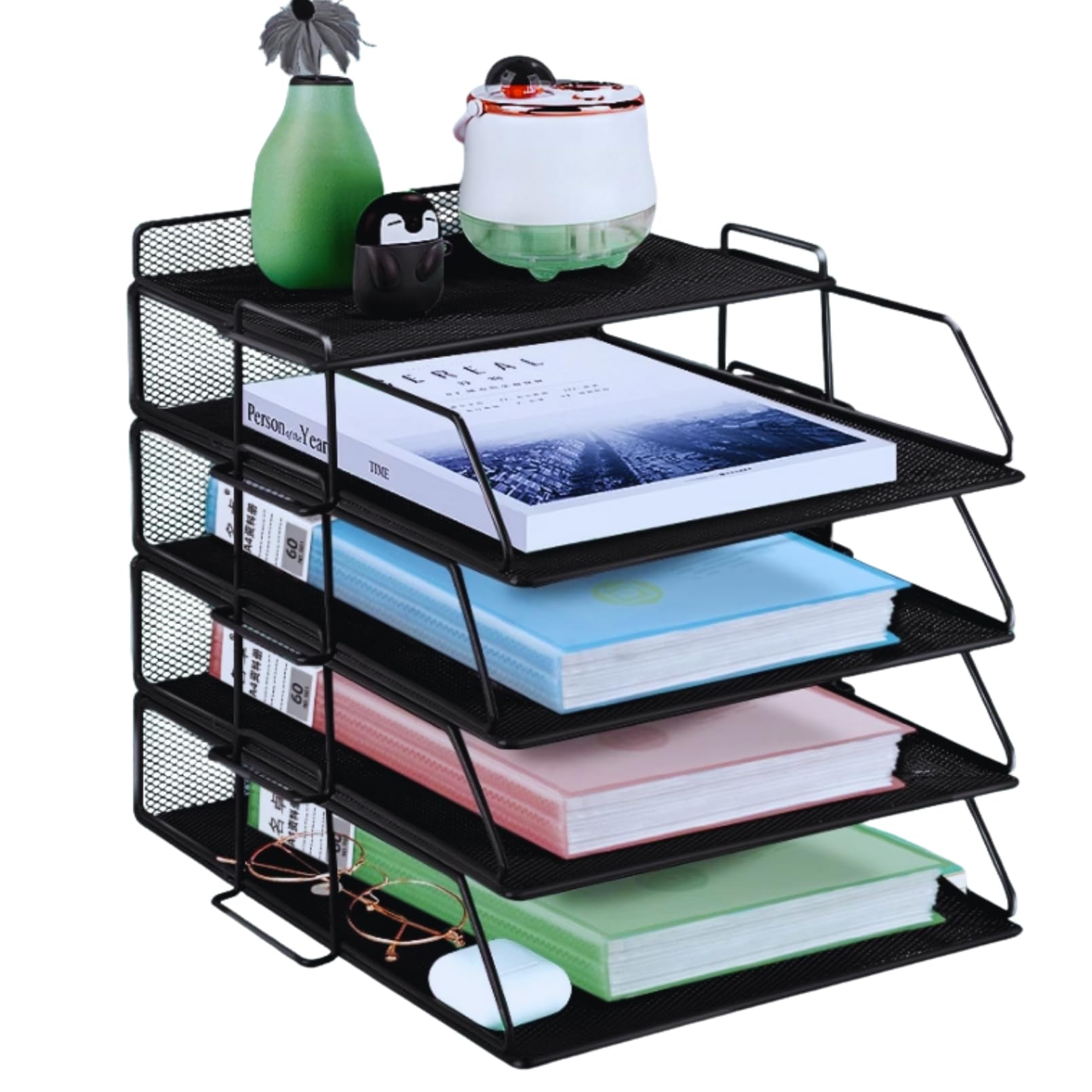 sooyinpaint 5-Tier Stackable Paper Tray - Mesh Desk Organizer, 5 Trays Stackable Desk Organizer Paper Tray for Desk, Desktop Document Letter Tray Organizer for School Home and Office