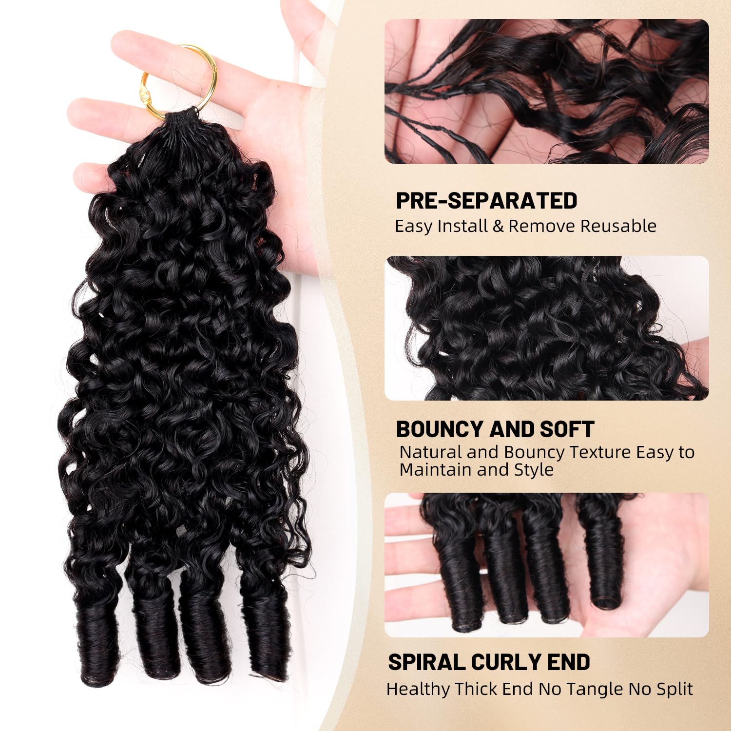 Feather Crochet Human Hair 20 Inch 3C4A Burmese Curly 15A 100% Human Hair Bundles 120g 80 Strands Pre-Separated Crochet Hair for Black Women Burmese Curly Invisible Crochet Hair Extensions