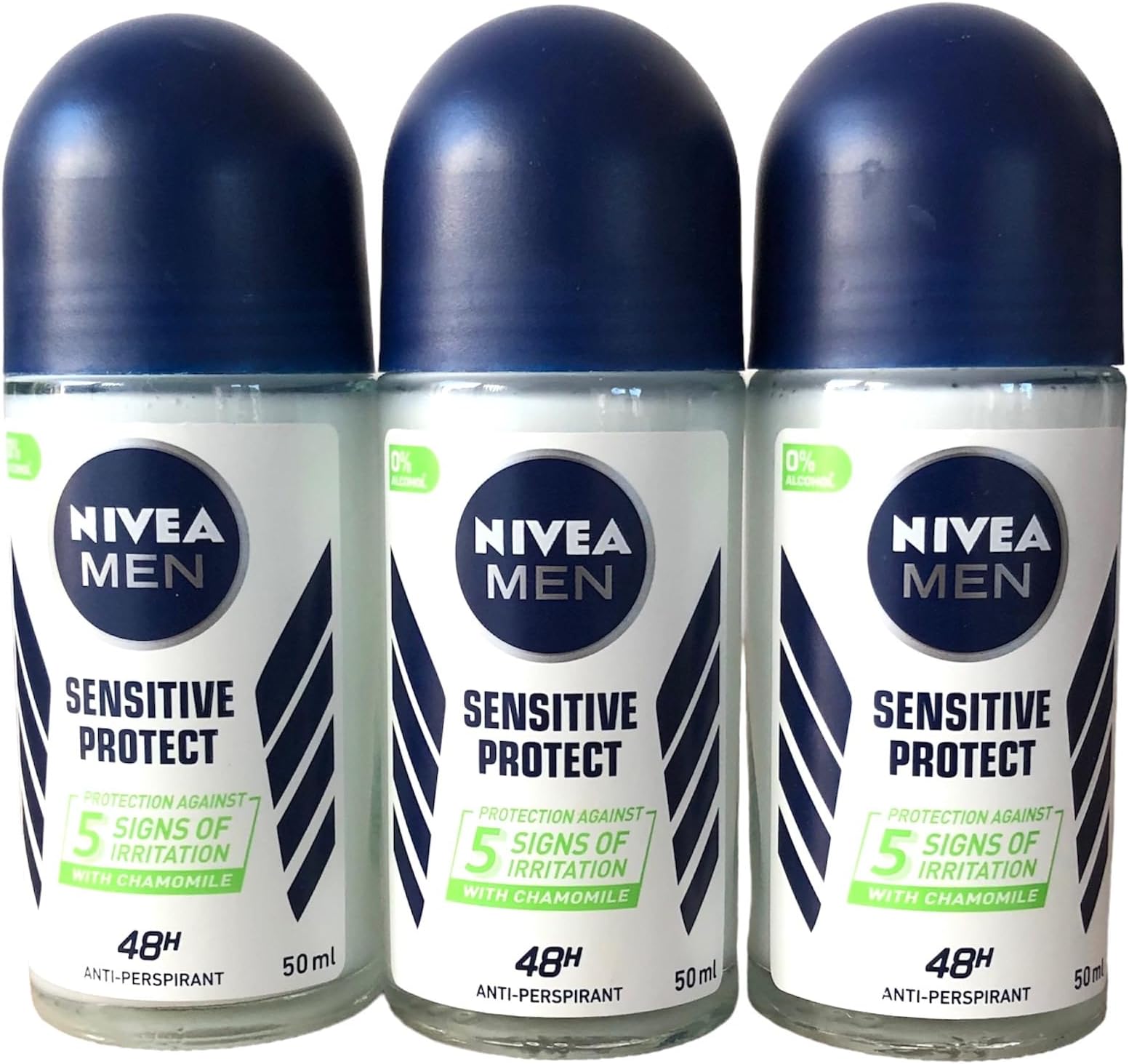 NIVEA(Pack of 3 Bottles) SENSITIVE PROTECT Men's Roll On Anti-perspirant Deodorant (Pack of 3 Bottles, 1.7oz / 50ml Each Bottle)