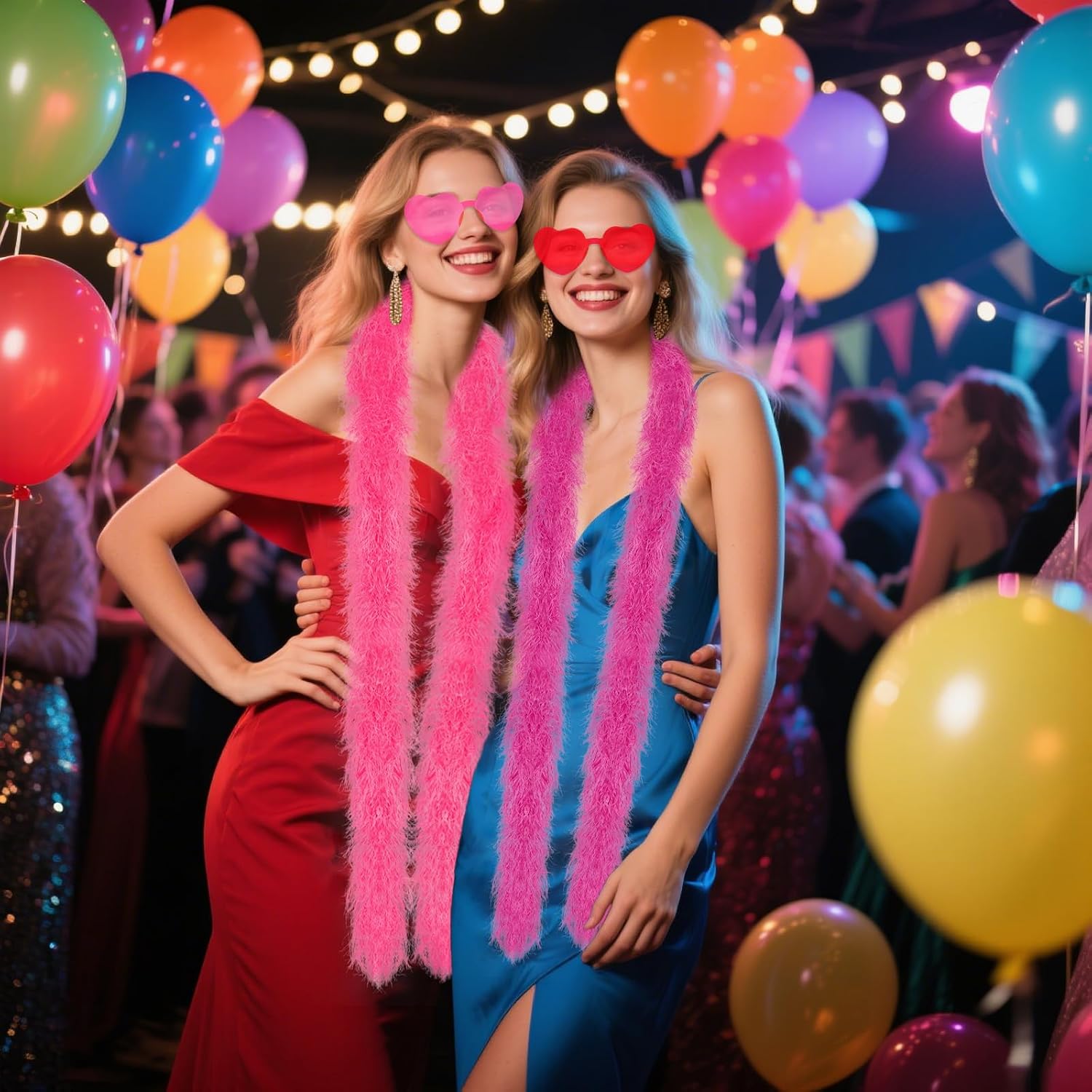 6Pcs Fluffy Artificial Feather Boas with Heart Sunglasses Set 6.6ft Boas Party Favors for Women Bachelor Halloween