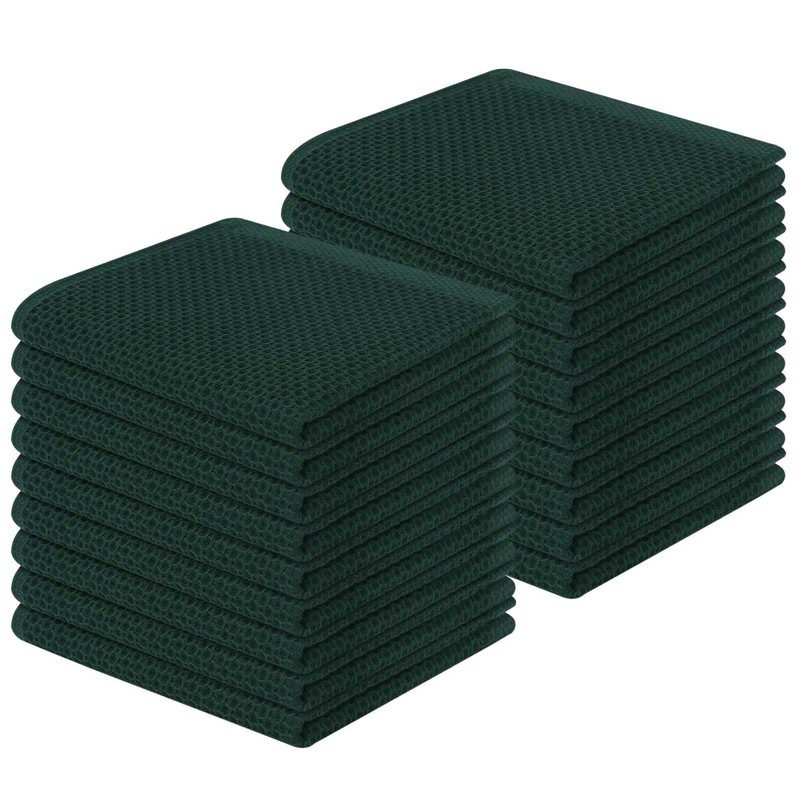 Homaxy 100% Cotton Waffle Weave Kitchen Dish Cloths 18-Pack, Blackish Green