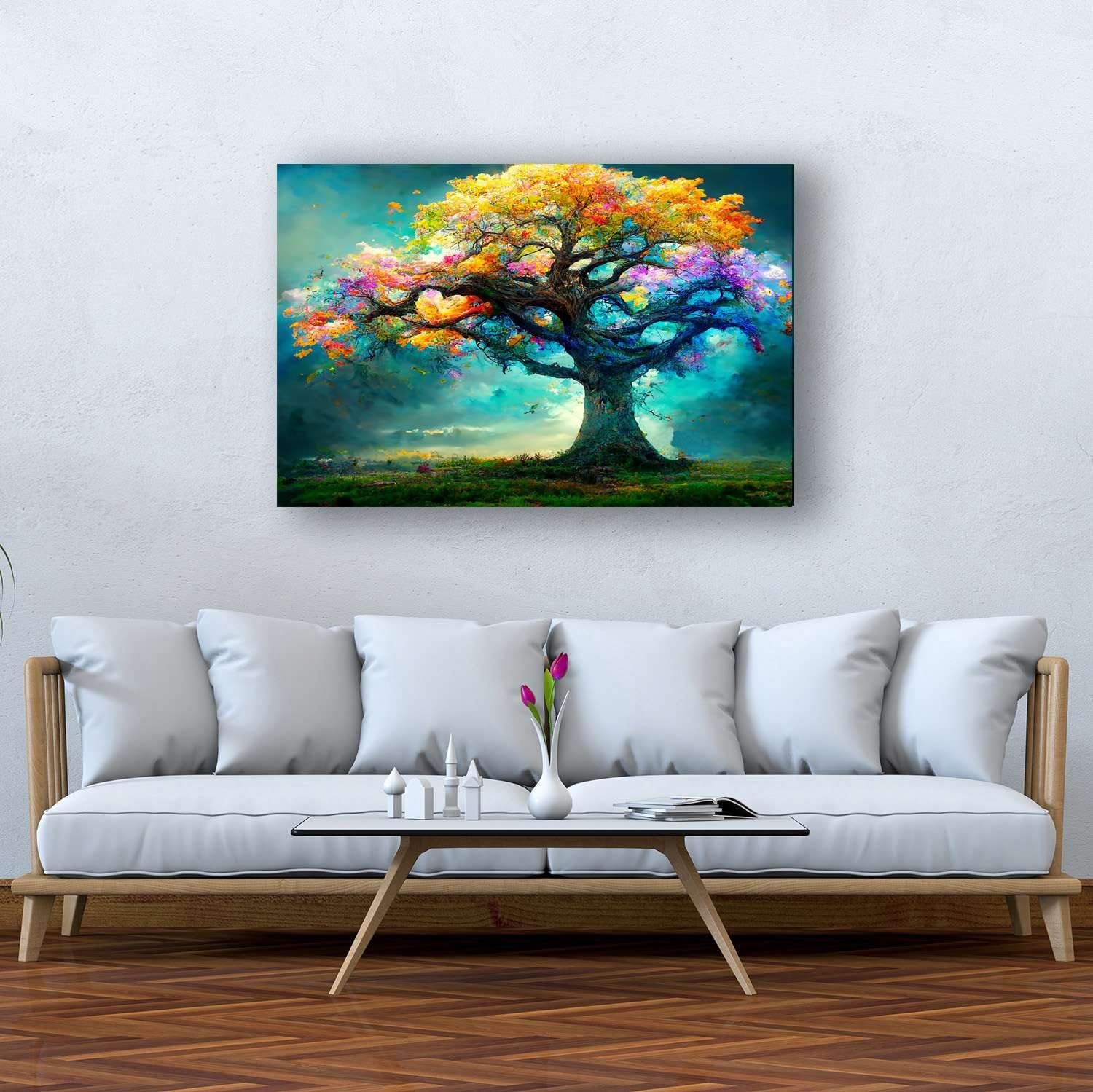 Startonight Canvas Wall Art Abstract - Fairy Tree Rainbow Colored Painting - Stretched Print, Modern for Bedroom or Living Room, Ready to Hang Home Decor Unique Luminous Artwork 24 x 36