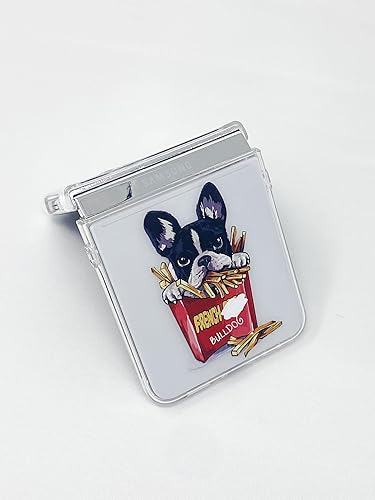 Miniatura 8 de Compatible con Samsung Galaxy Z Flip 5, divertido patrón de bulldog francés con diseño de papas fritas estilo animal, funda protectora transparente