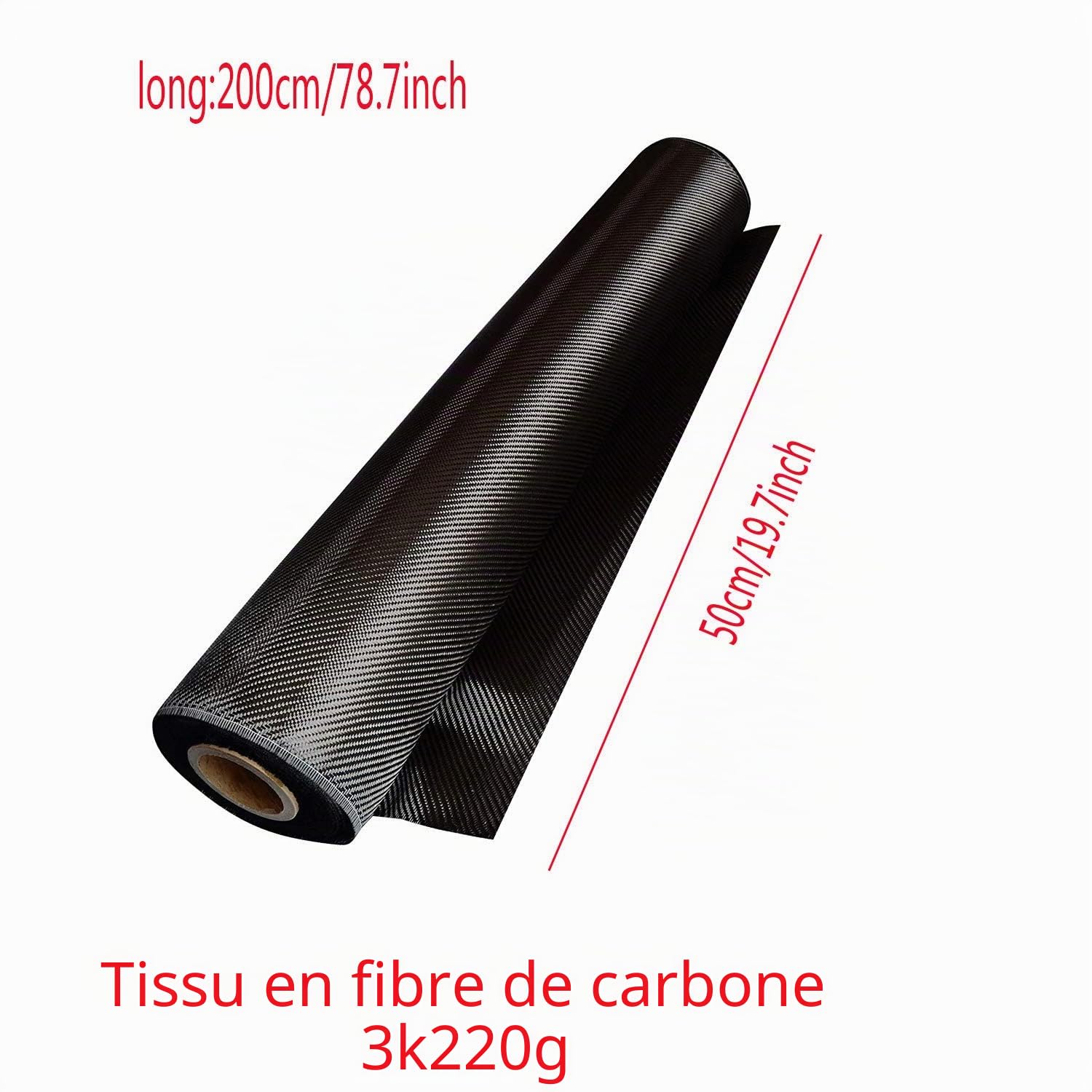 Tissu en fibre de carbone 220 g/m² - 50 x 200 cm.