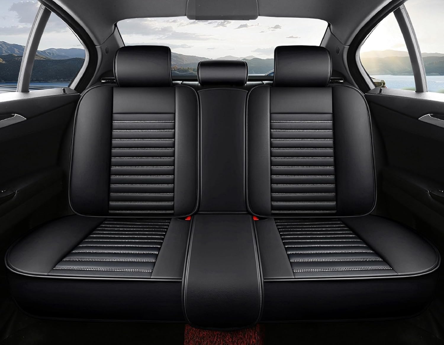 Car Seat Covers Full Set, Universal Leather Automotive Seat Protector for Ram 1500 2011 Vehicles, Waterproof and Non-Slip 5 Seats Luxury Car Seat Cushion (Black/White)