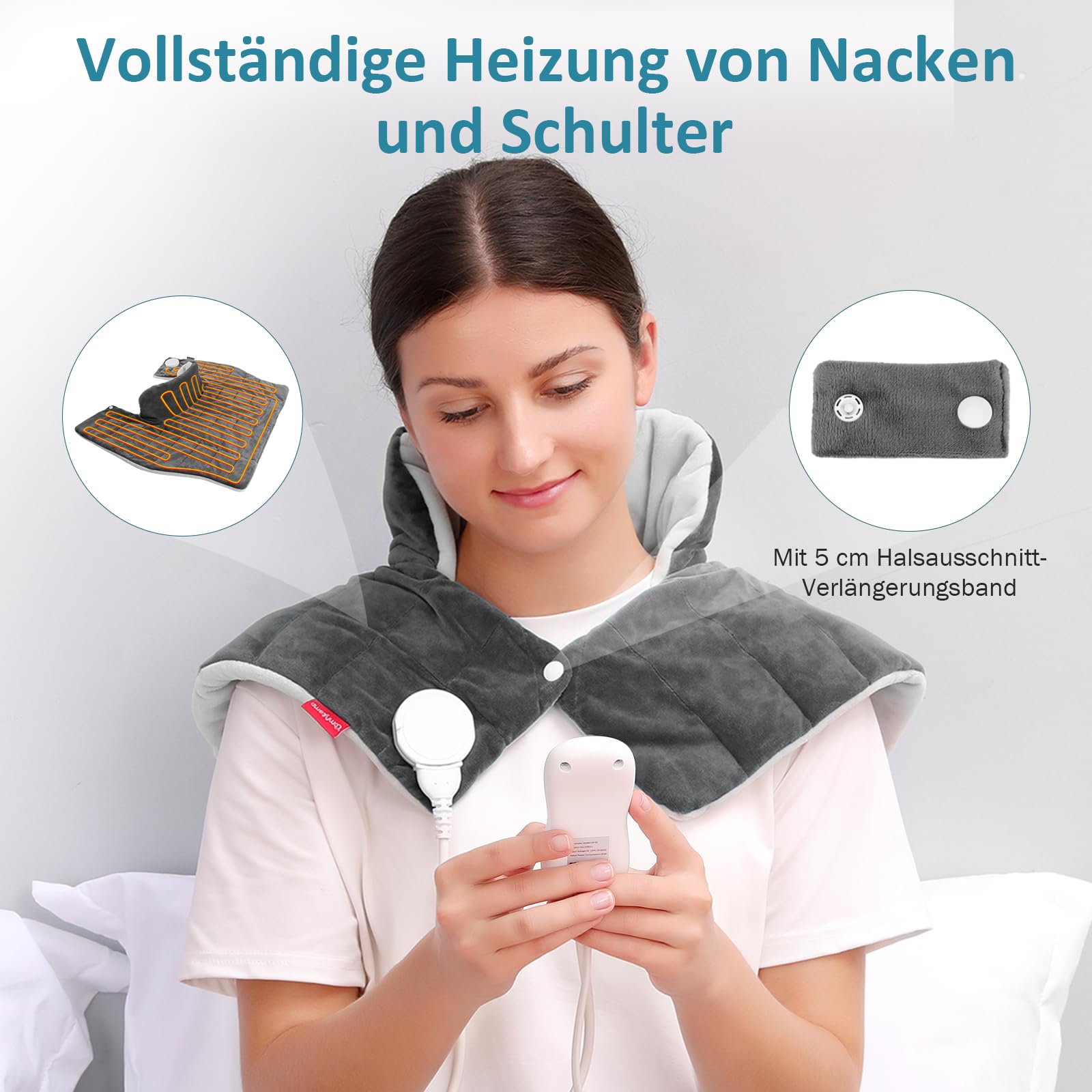 Comfytemp Voll gewichtetes Heizkissen für Nacken Schulter mit 9 Wärmestufen 0,5-9h Abschaltautomatik, 1 kg Nackenwärmer Schulterwärmer Elektrisches Wärmekissen Geschenke für Mütter, Frauen, Mama, Papa