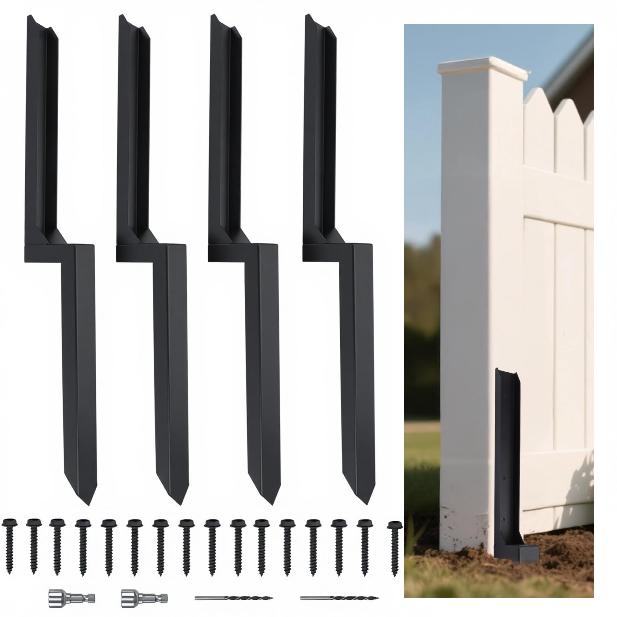 4Pcs Heavy Duty Fence Post Anchor - Alloy Steel Black Fence Post Spikes