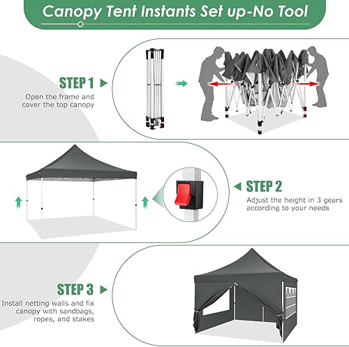 Miniatura 4 de COBIZI Toldo desplegable de 10 x 10 pies con 4 paredes laterales extraíbles, tienda de campaña fácil de instalar, tiendas de campaña instantáneas