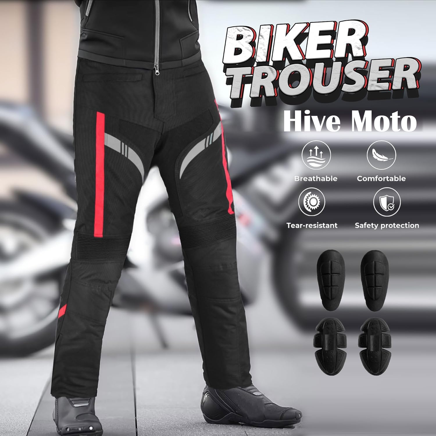 Men's Waterproof Armored Motorcycle Trousers Protective Cordura Textile Pants with Removable Protectors for Biking