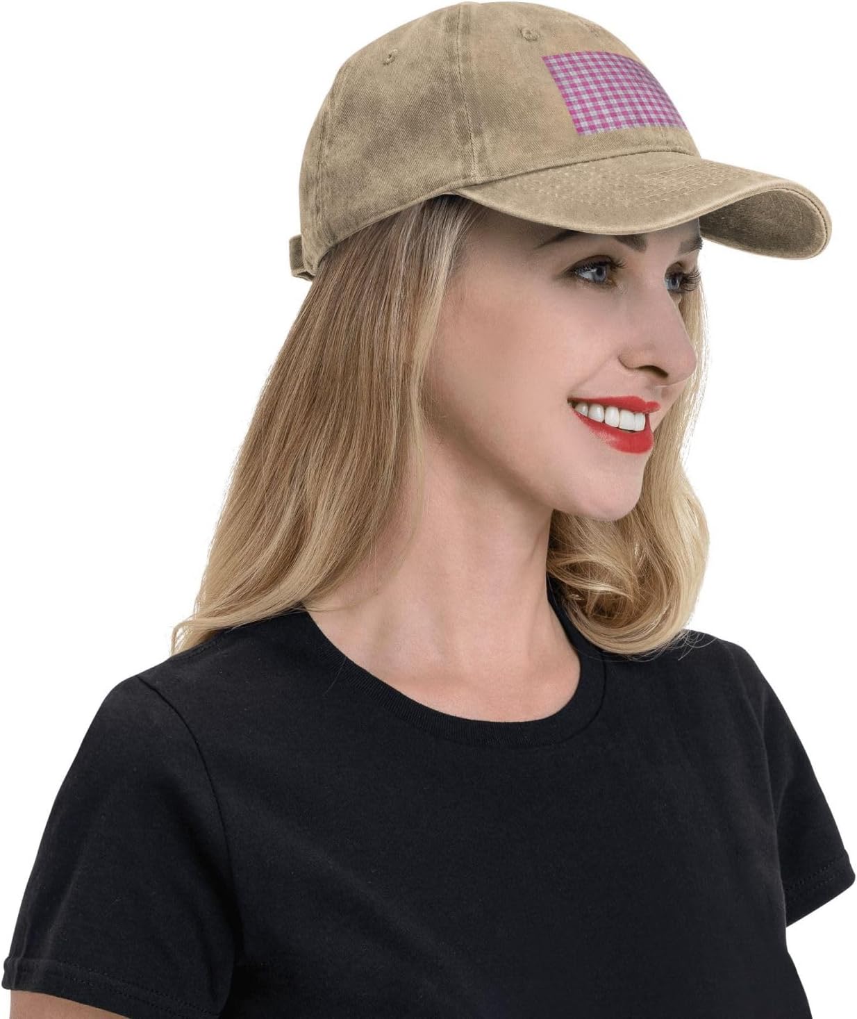 Pink Plaid Print Cowboy Hat Personalized Baseball Cap Fashion Hat Cap Funny Gifts for Women Men