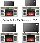 Jocisland Curved Fireplace TV Stand with 26'' Electric Fireplace, Media Entertainment Center Farmhouse Glass Door Storage Cabinet, Open Shelve Console Table for TVs up to 65'', Distressed White
