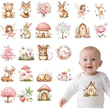 Wxiben Dtf Transfers Ready to Press - 24 Pcs Spring Baby Iron on Transfers for T-Shirts Floral Animals Fairy Heat Transfer Vinyl Decal Sticker Iron on Patches for Clothes Baby Shower Bodysuit Bag DIY