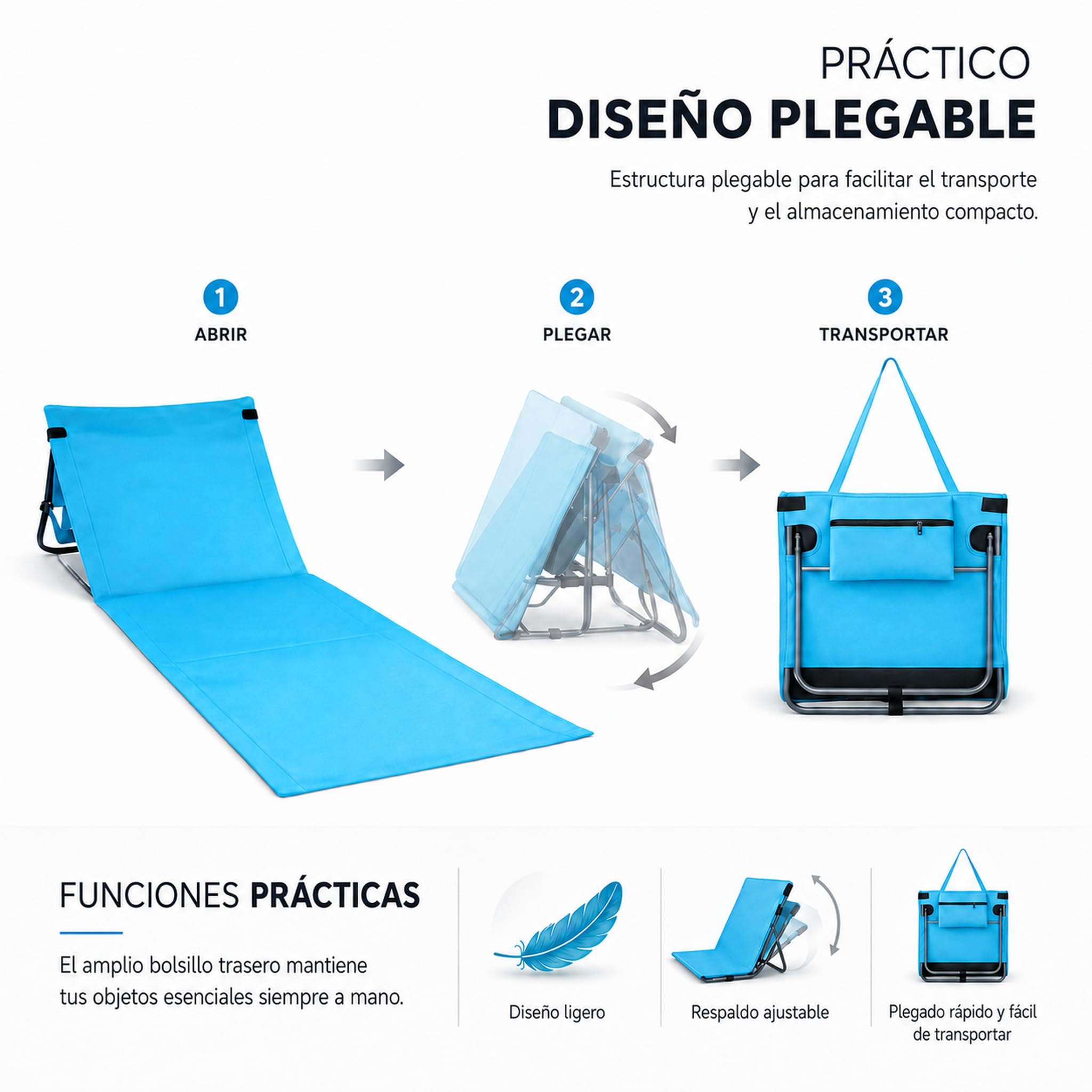 Juego de 2 sillas de Playa Plegables (Azul Lago)