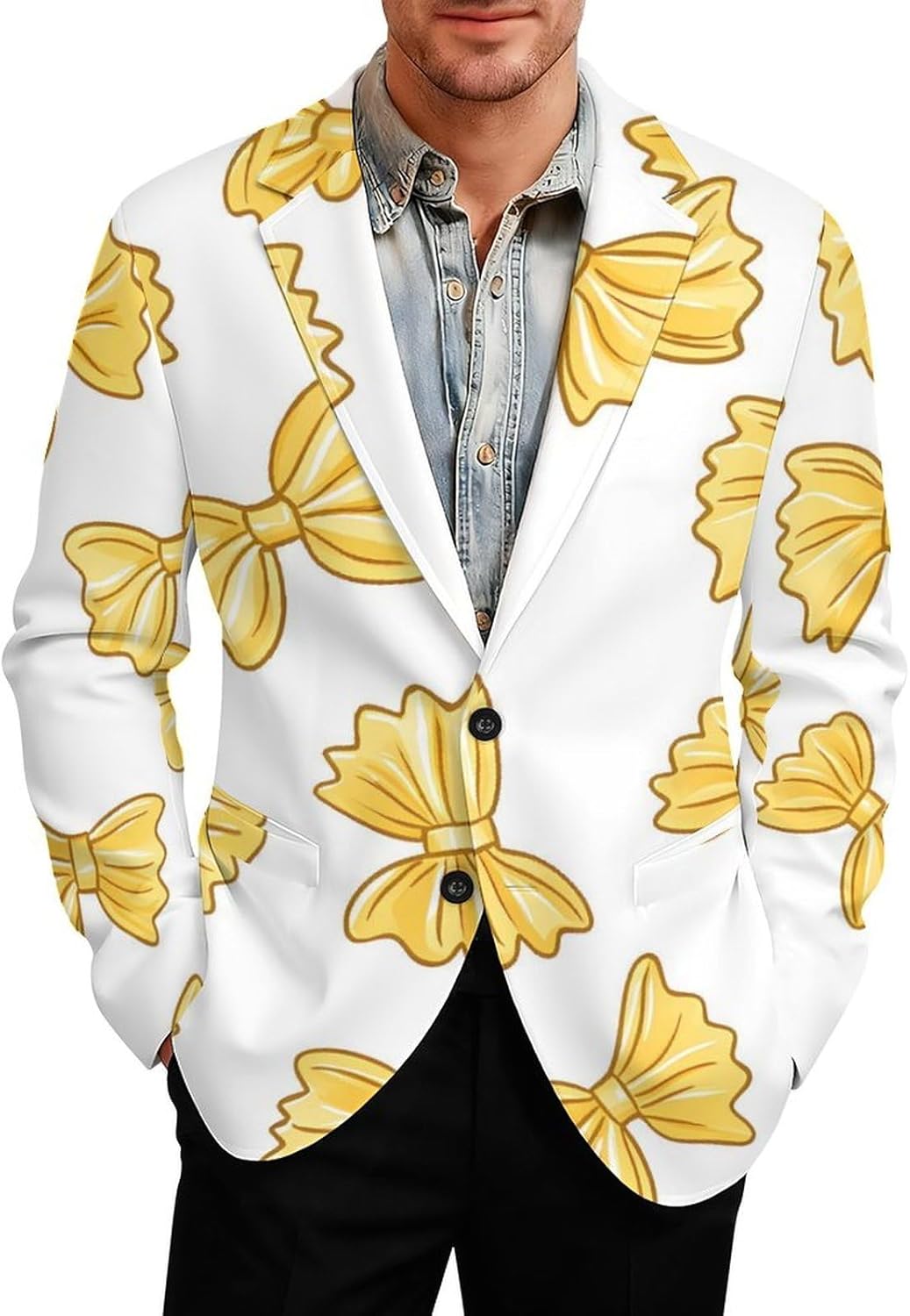 Yellow Bows Suits Blazer for Men Two Buttons Business Jacket Coat Wedding Dinner Party