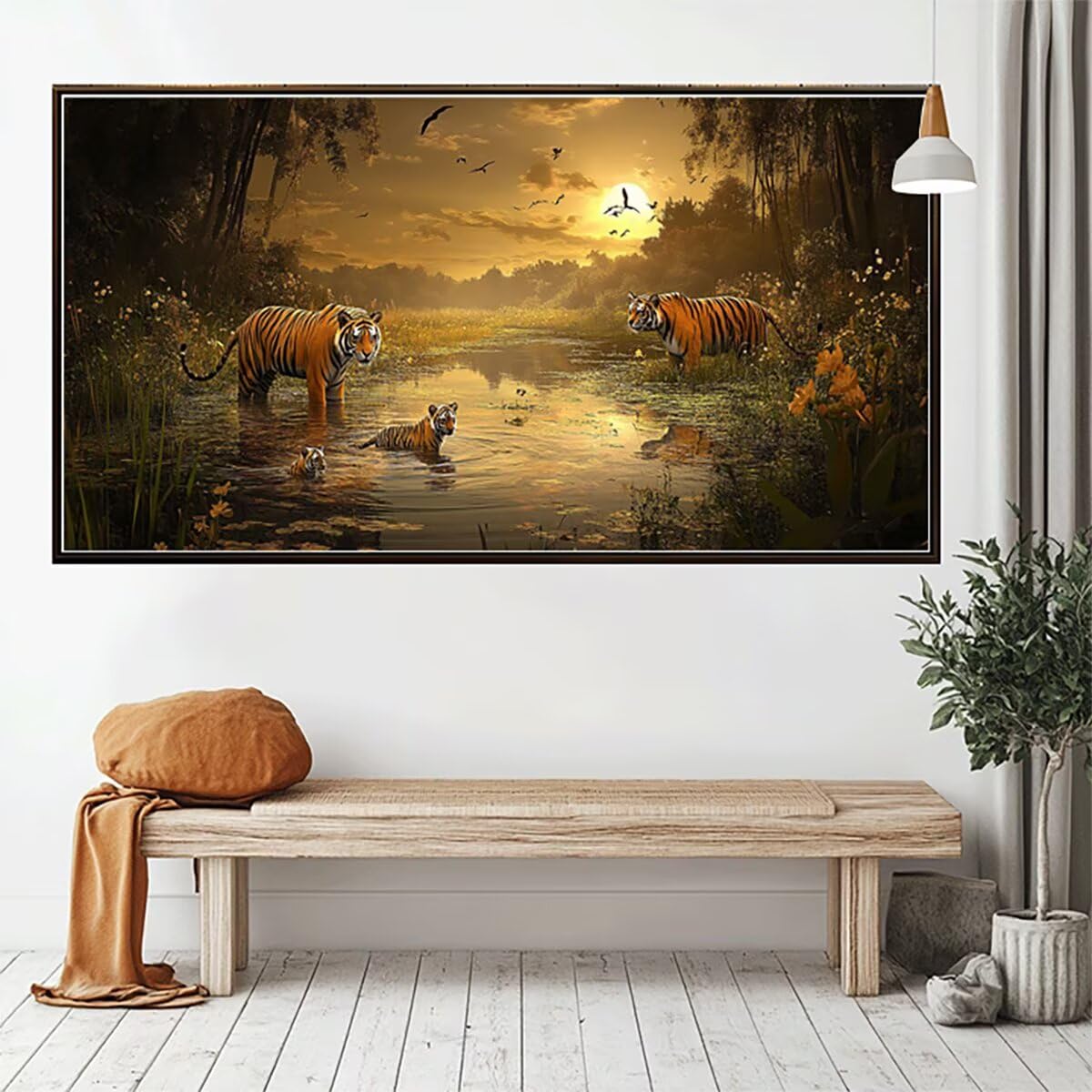 Tygrys, malowanie po liczbach, duży, XXL, 60 x 120 cm, malowanie według liczb, dżungla, farba akrylowa, obraz olejny, zestaw z pędzlami, do dekoracji pokoju, na ścianę, esthetic, prezent dla kobiet