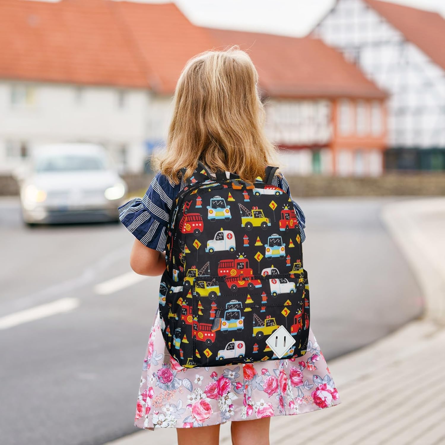 Little Kids Backpack for Girls Boys - 15 Inch Preschool Kindergarten Backpack Cute Car Patterns School Bag for Aged 3-8, Black - Image 7