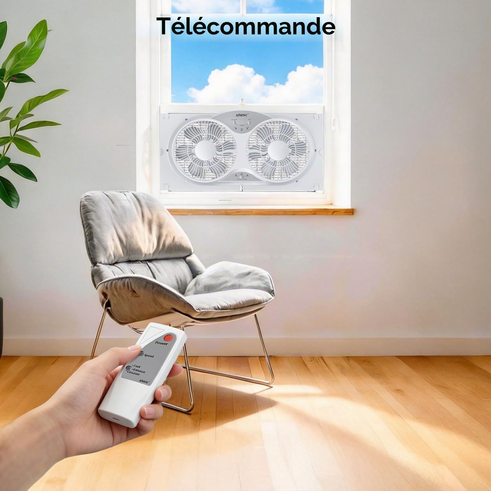 Shinic Ventilateur de fenêtre silencieux de 9 pouces avec télécommande - 2026 Mis à jour, débit d'air réversible à 3 vitesses, inclut un écran anti-insectes amovible, une couverture anti-poussière et