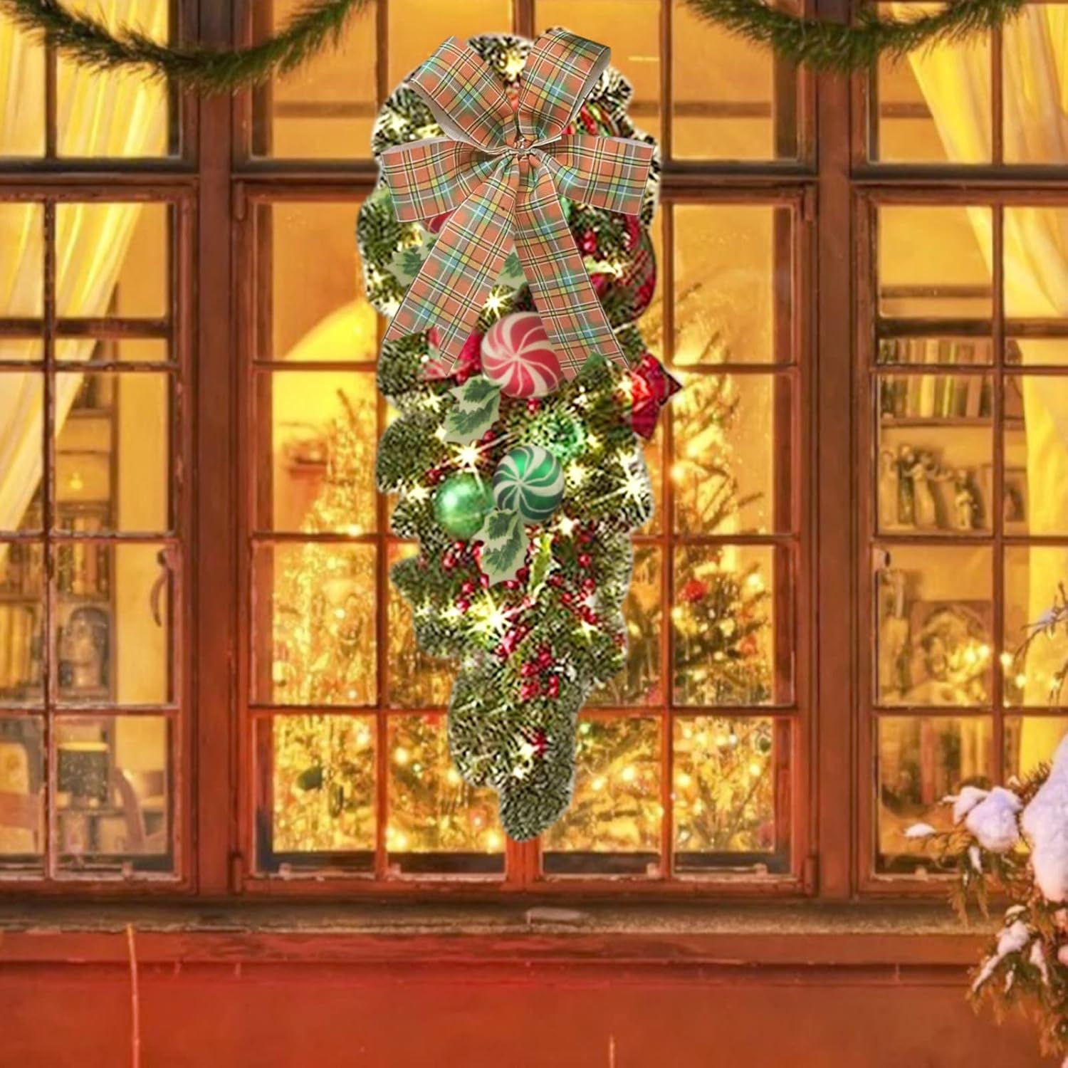 Scceatti Christmas Swags for Windows Stairs PreLit 16In