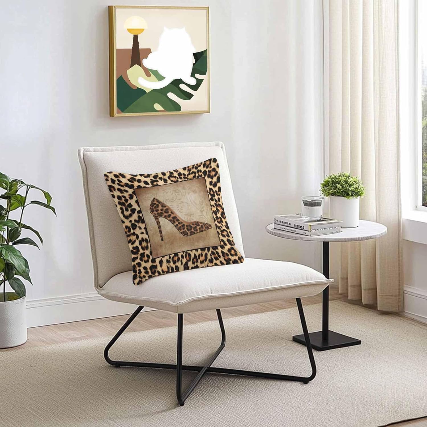 Animals Leopard High Heel Shoes Outdoor Pillow Covers Set of 2, Decorative Waterproof Throw Pillow Case, Animal Skin Dots Texture Cotton Linen Soft Cozy Cushion Pillowcases