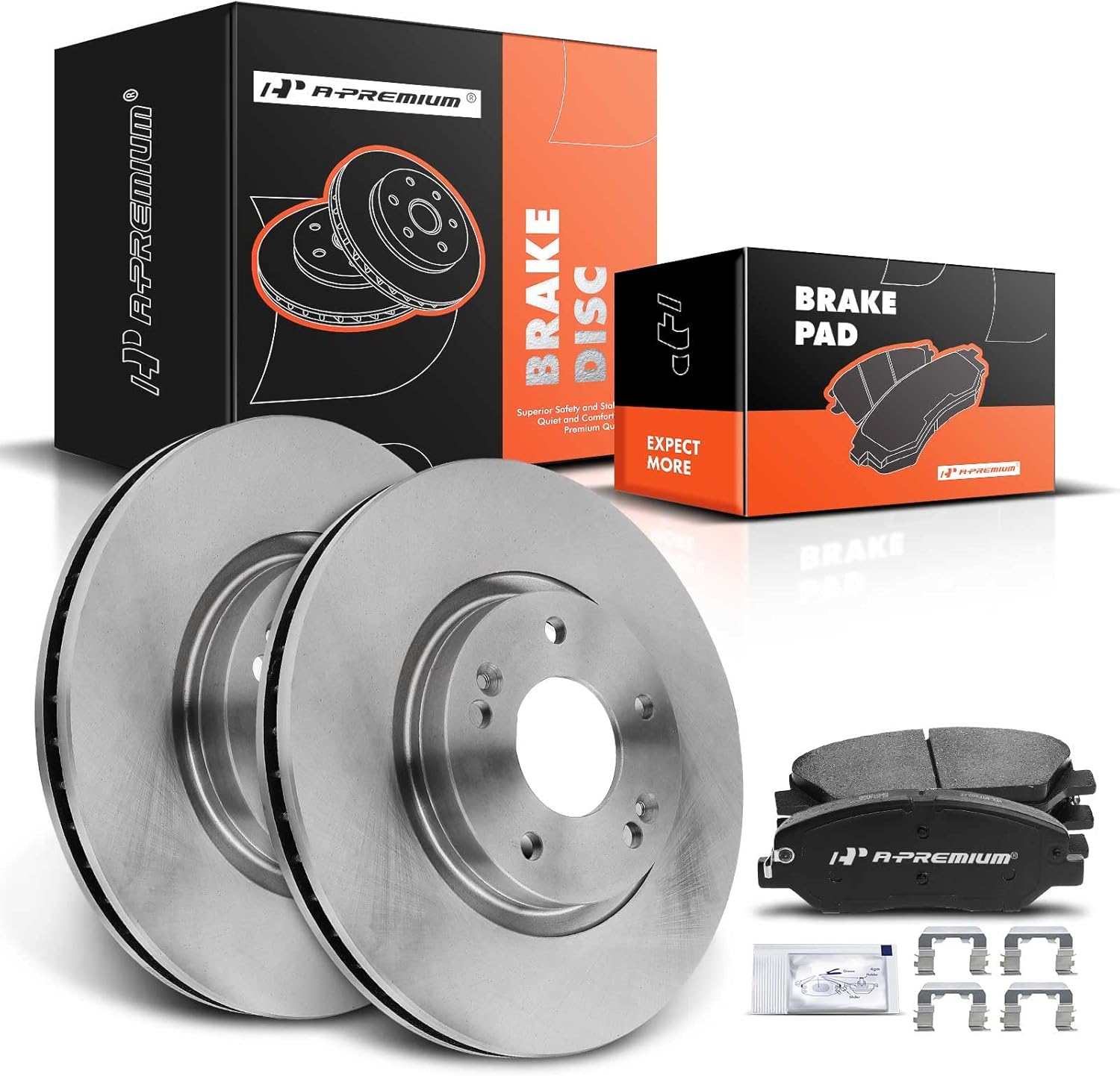 A-Premium 11.73 inch (298mm) Front Vented Disc Brake Rotors + Ceramic Pads Kit Compatible with Hyundai Models - Santa Fe 2007 2008 2009, 6-PC Set