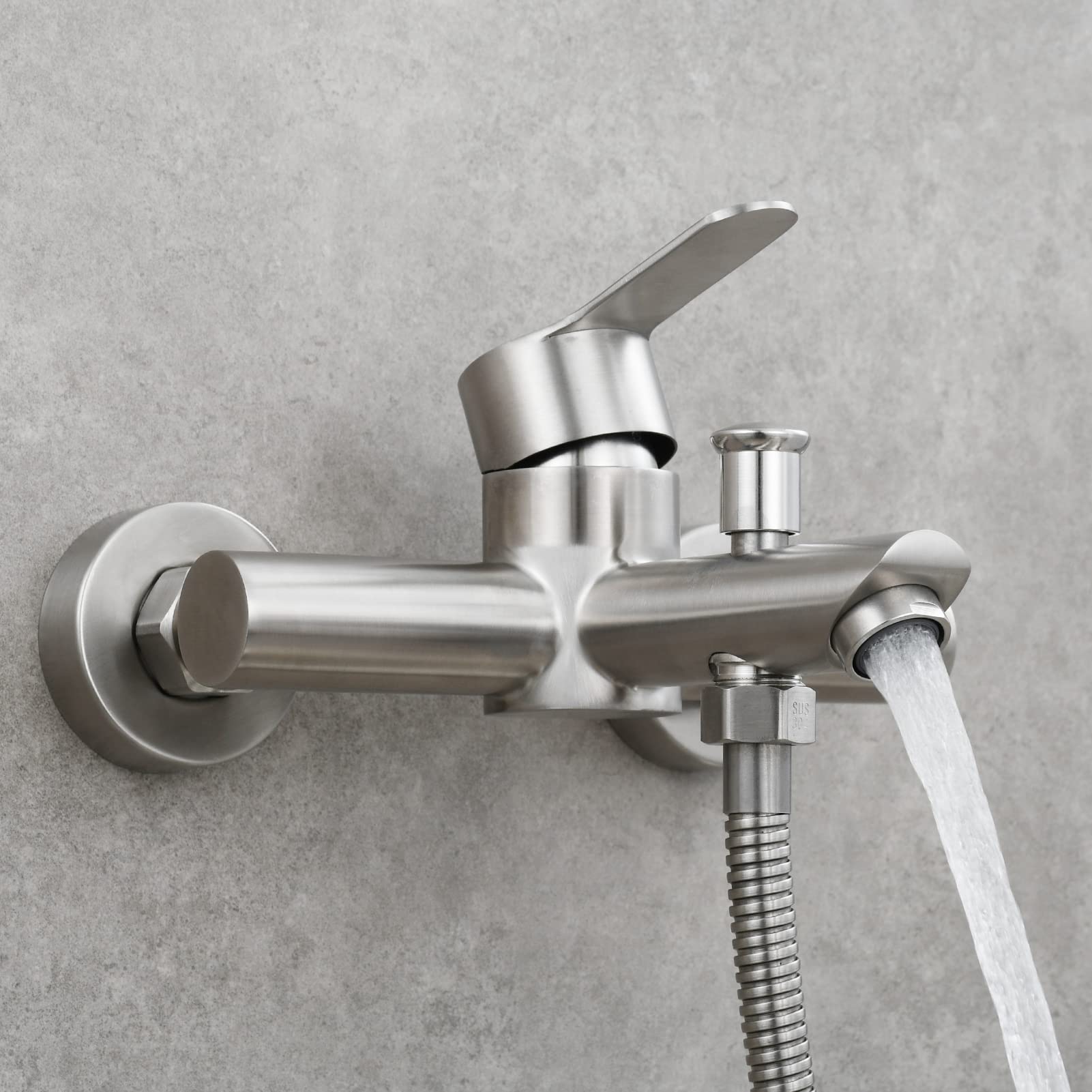 Tecmolog Aufputz Einhebel Wannenmischer-Dusche Set Edelstahl Badewannenarmatur mit Handbrause und Duschschlauch 1.5 m, Gebürstetes Nickel, SNA516F3