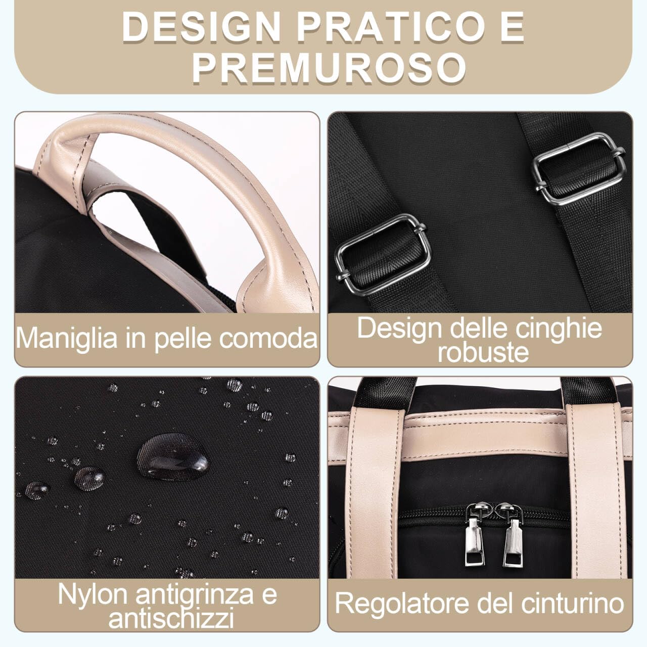 Eshow Zaino Donna Antifurto, Zainetto Casual 3 in 1, Borsa Zaini per Viaggio Scuola Lavoro Shopping e Università