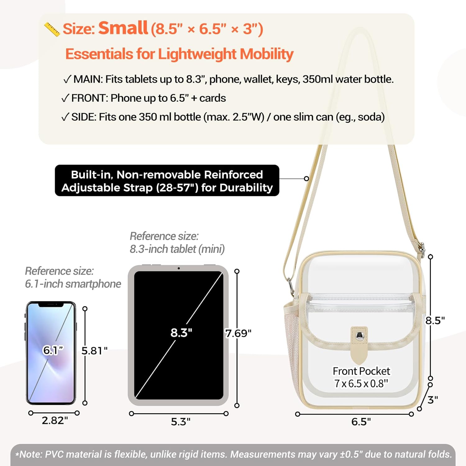 SPODEARS Clear Crossbody Bag for Stadium, Concert, Festival & More - Adjustable Shoulder Strap & Bottle Holder - Image 6