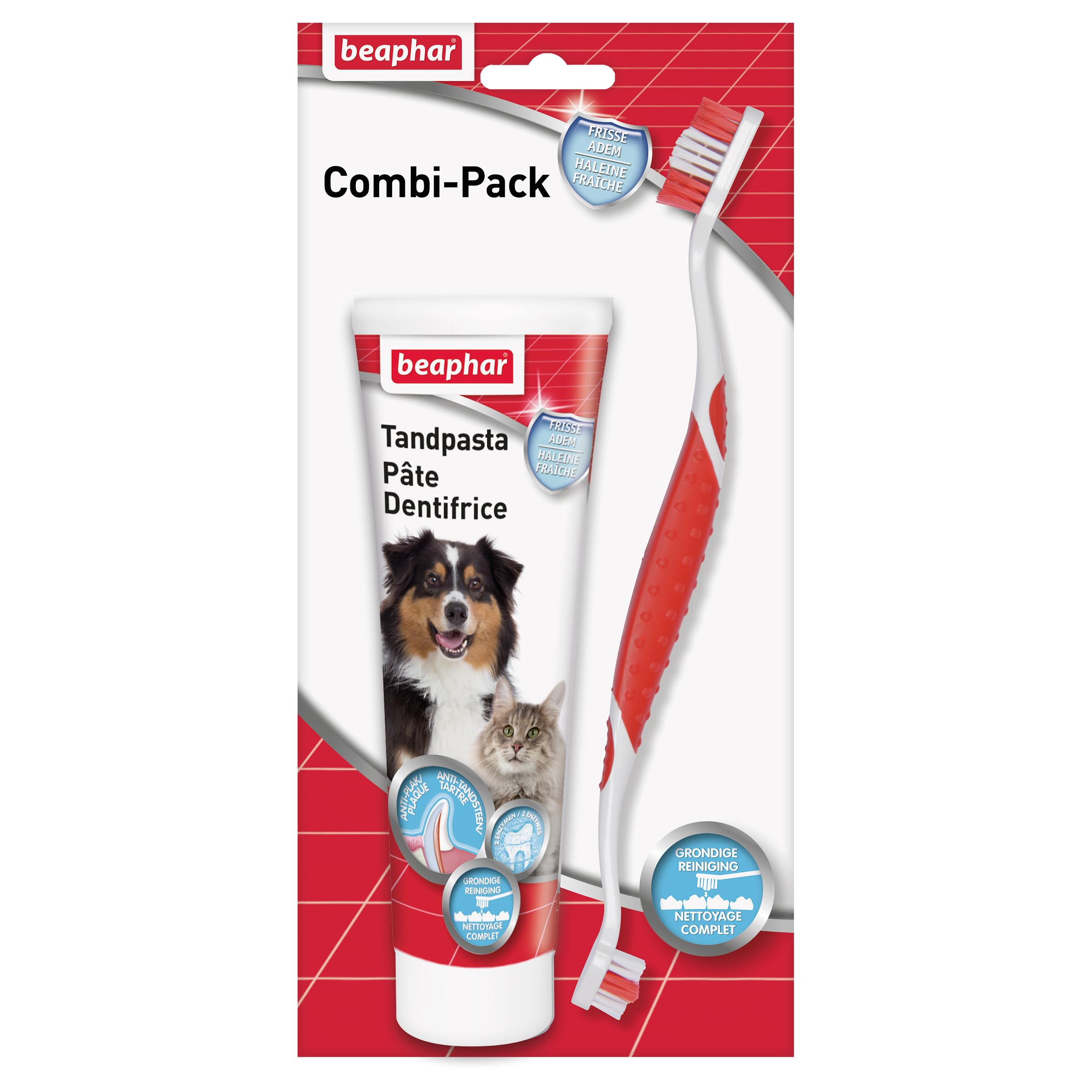 Beaphar Lot combiné de dentifrice et de brosse à dents | pour chiens et chats