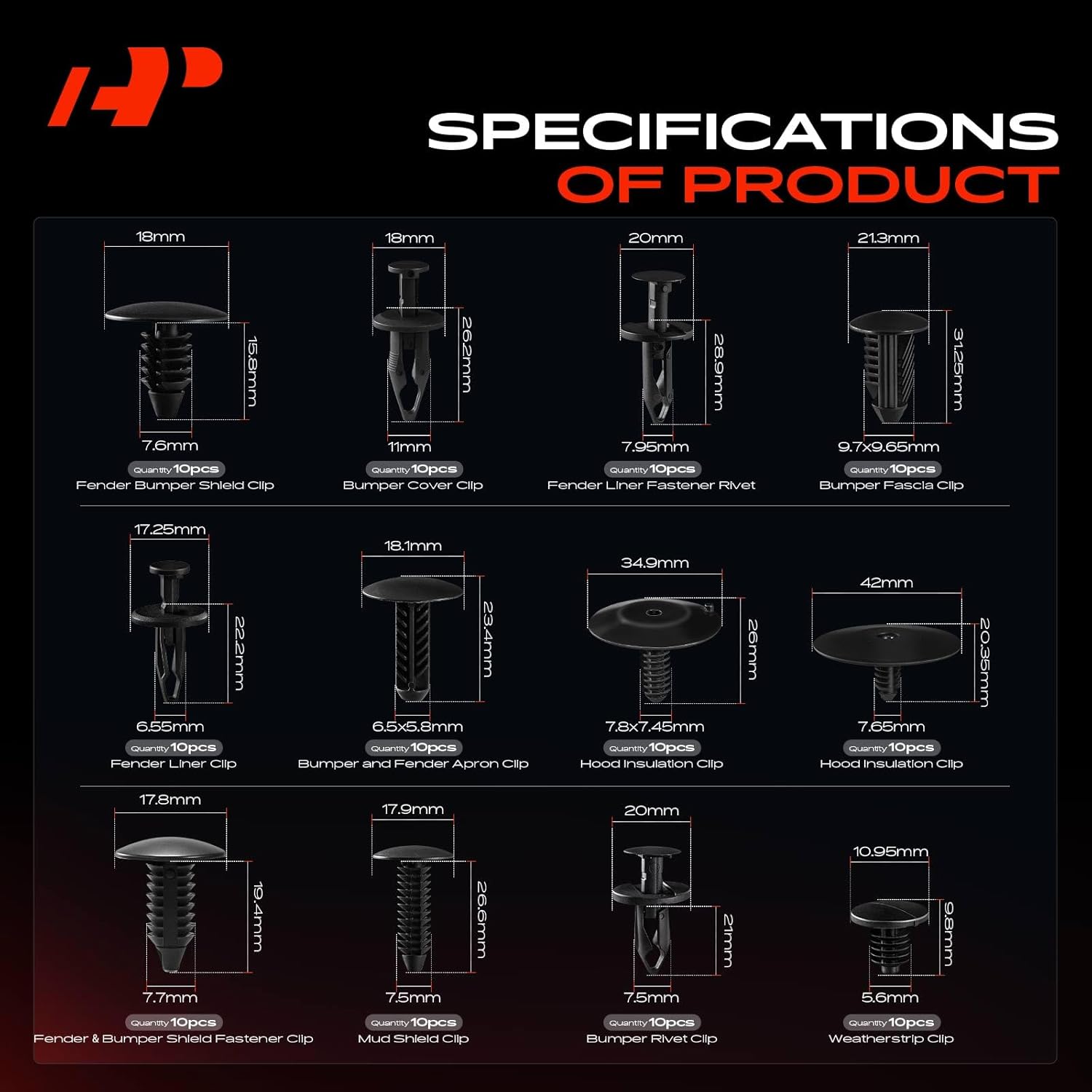 A-Premium 230PCS (23 Sizes/51 oz) Bumper Fender Retainer Clips Kit - Compatible with Cadillac SRX 2004-2009 - Hood Door Trim Panel Push Pin Plastic Nylon Rivet Fastener Set, w/Removal Tool