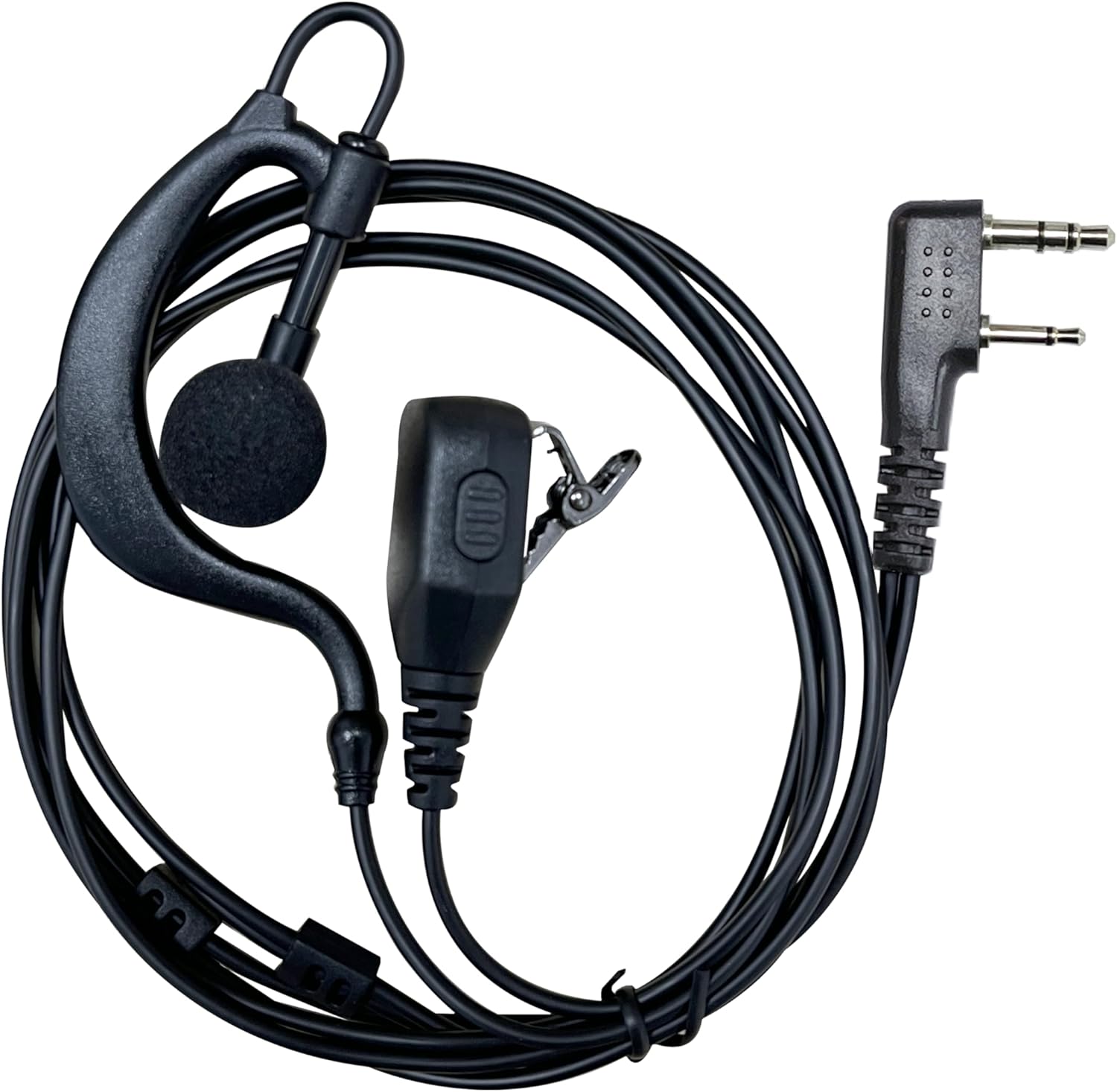 SHON Walkie Talkie Headset with Mic, Compatible Kenwood Baofeng and Retevis Radios 2 Pin G-Shaped Ear Hook for Police Law Enforcement (6 Set/Black)