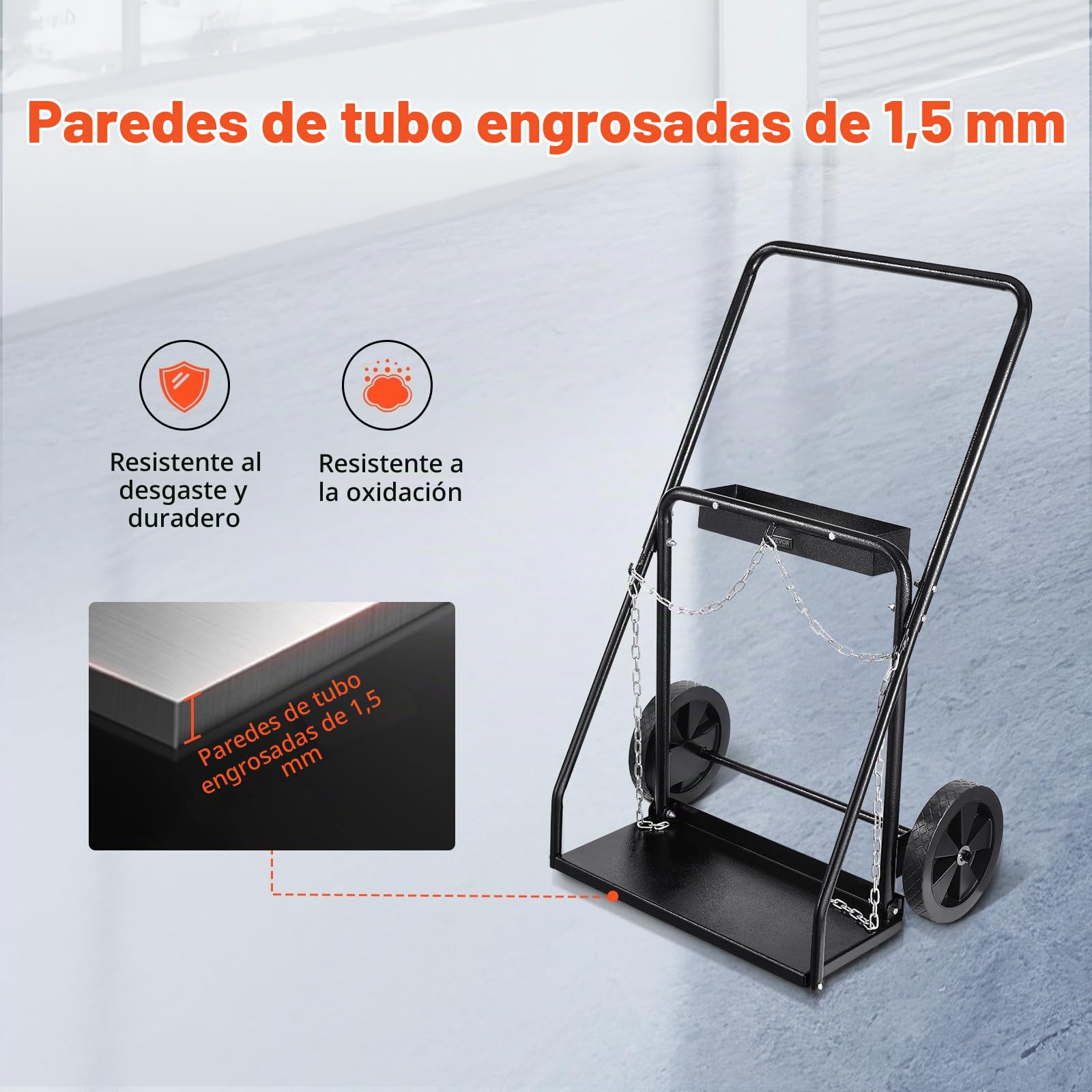 VEVOR Carro para Dos Cilindros de Soldadura, Carro para Tanque de Oxígeno y Acetileno, Ruedas Sólidas de 254 mm y Cadenas de Seguridad para Almacenamiento de Tanques, 500 x 720 x 1120 mm, Negro
