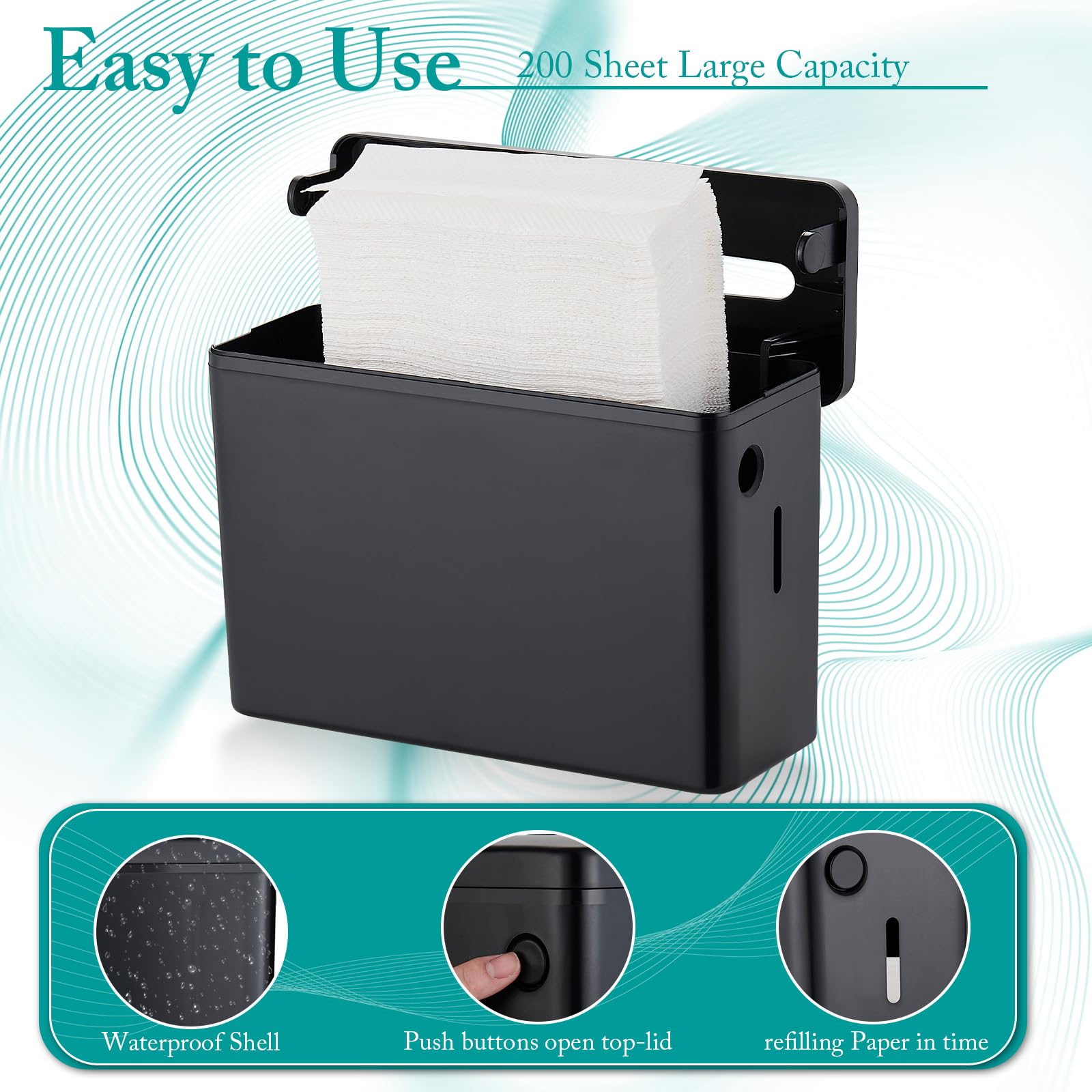 Dispensador de Toallas de Papel de Mostrador, Gran Capacidad para Baño, Cocina y Hogar, Dispensador de Servilletas Trifold/C Fold/Z Fold 300 Hojas, Plástico con Base Antideslizante,Negro