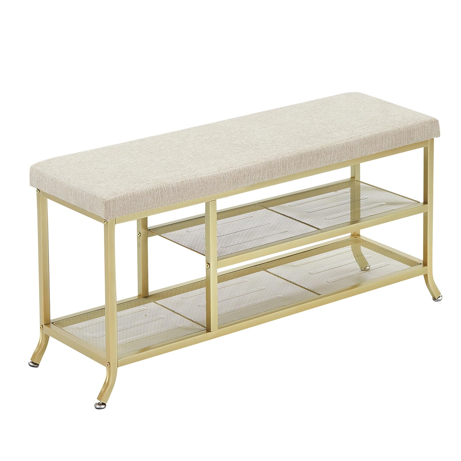 Shoe Bench,3-Tier Shoe Rack for Entrance,Shoe Storage Rack with Soft Seat,with Metal Frame,Suitable for Living Room Hallway Gold