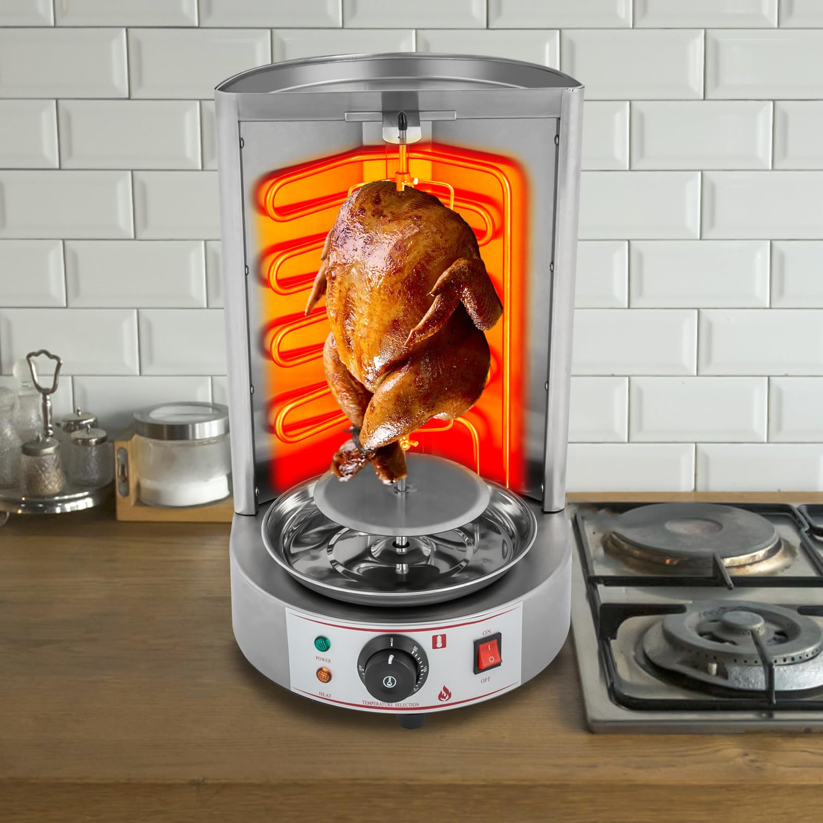 Griglia per döner per la casa, per il pollo, girarrosto e kebab verticale, in acciaio inox, con distribuzione del calore a 360°, capacità 8 kg, per barbecue verticale a gas/elettrico, per