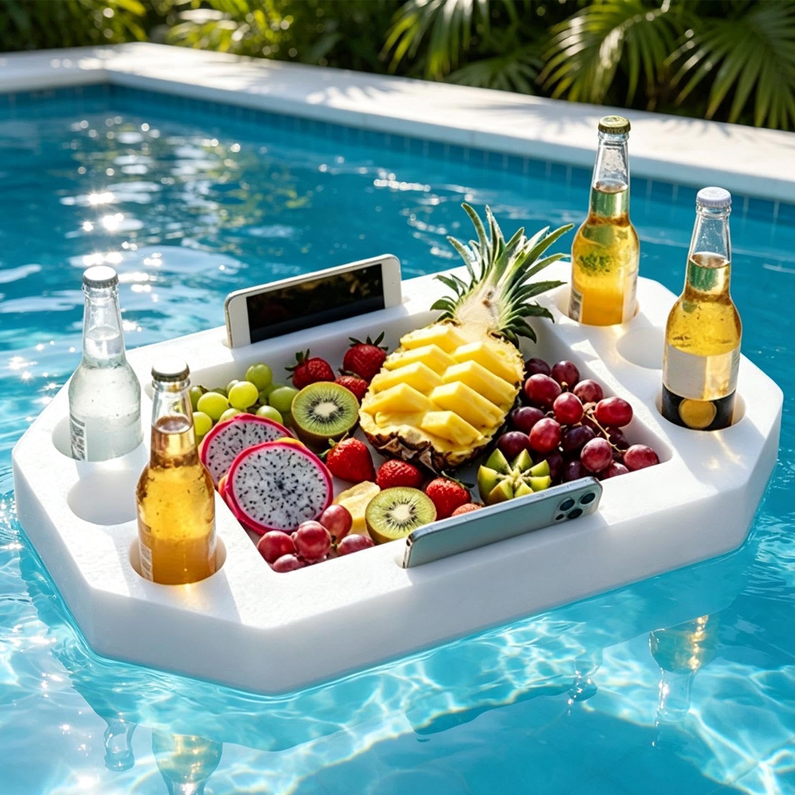 Plateau flottant de piscine - Grand porte-boisson portable pour