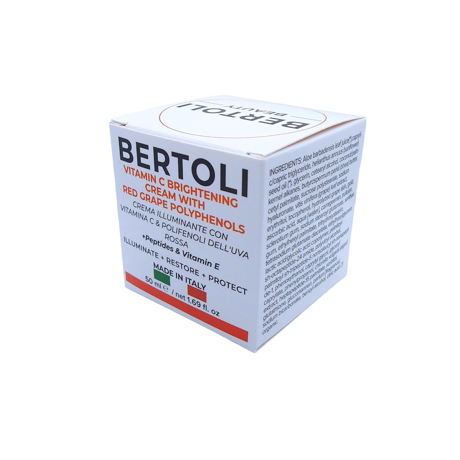 BERTOLI Brightening Cream – Polyphenol Moisturizer for the Look of Dark Spots, with Peptides, Hyaluronic Acid, Vitamin C & Grape Antioxidants | Italian Skincare | Clean, Vegan
