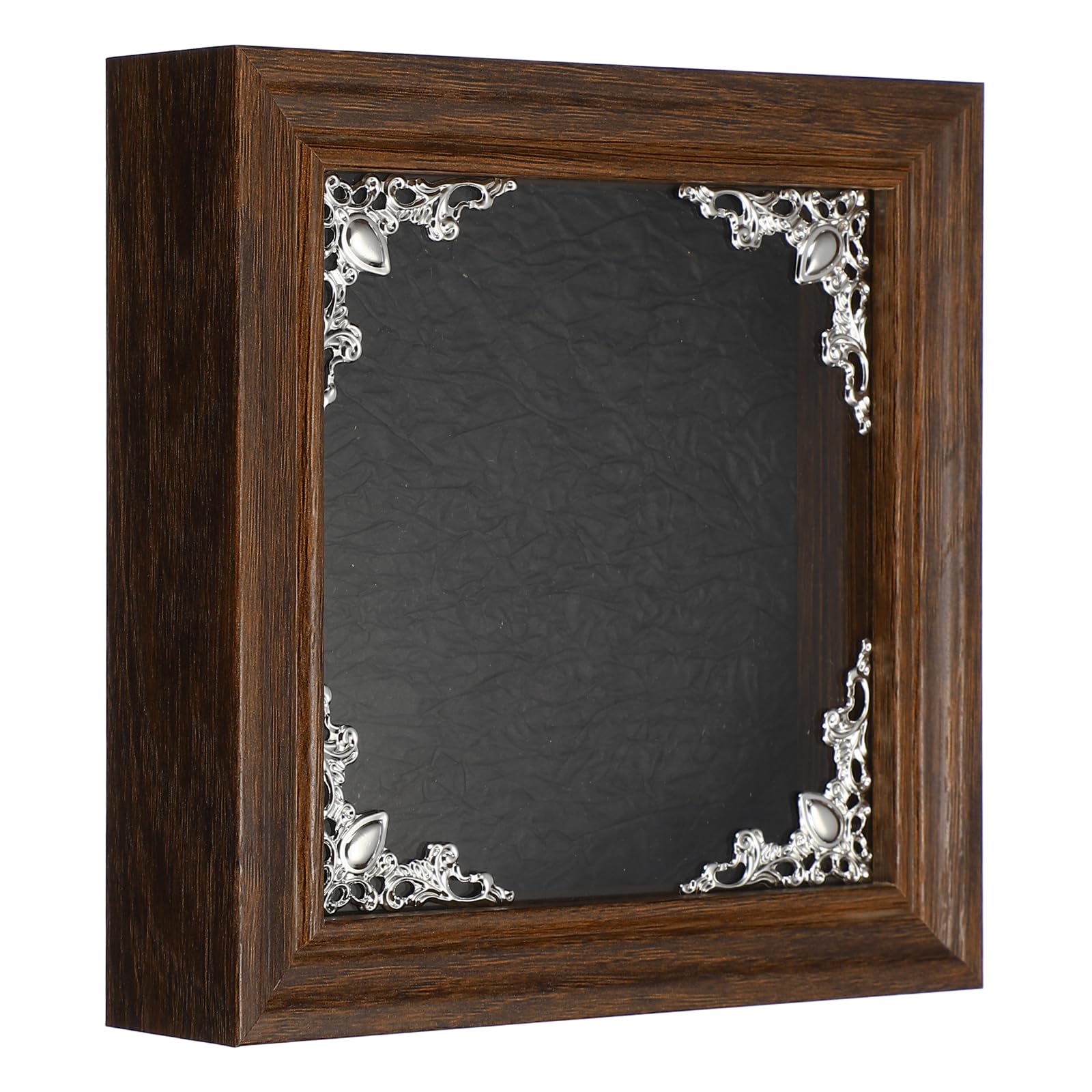sourcing map Shadow Box Frame, 15 x 15 cm Wooden Display Case with Clear Glass Cover Shadow Box Picture Frame Display Case for Photo Memorabilia Ticket Dried Flower Art Craft Brown