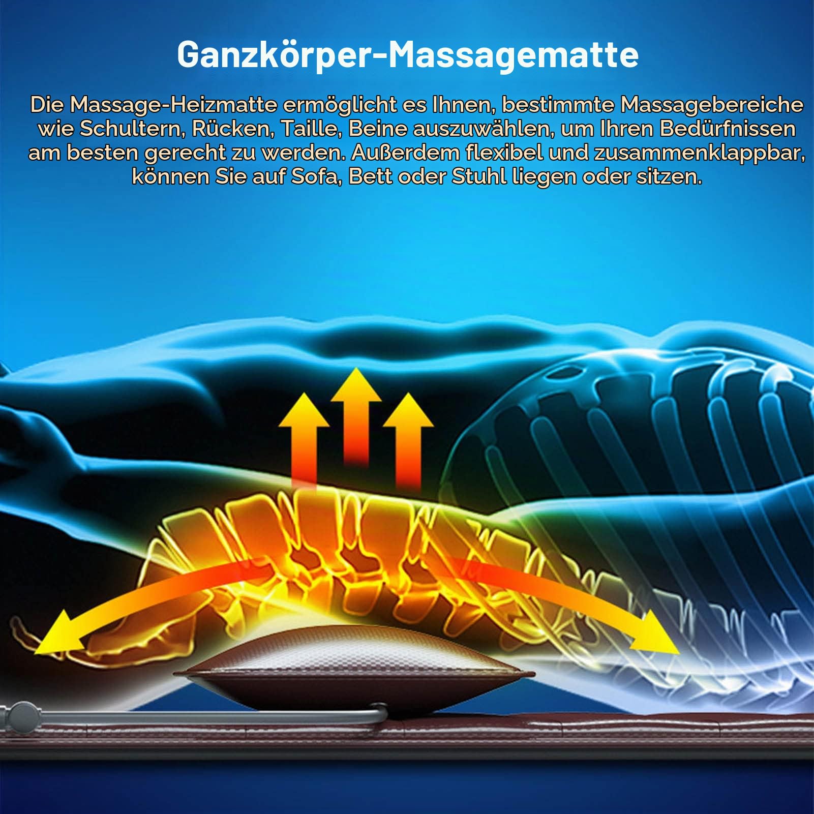 Ganzkörper-Massagematte,Massagematte mit Wärmekissen Zur Linderung von Rückenschmerzen,Körpermassage-Pad Vibrationsbeheiztes Shiatsu-Massage-Pad für Rücken, Nacken und