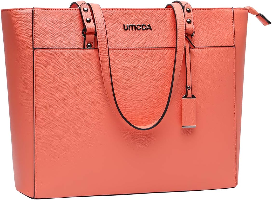 15.6 Inch Laptop Bag for Women,Large Computer Bags for Women,Multi Pocket Work Bag,Laptop Tote Bag with Professional Padded Compartment,Living Coral