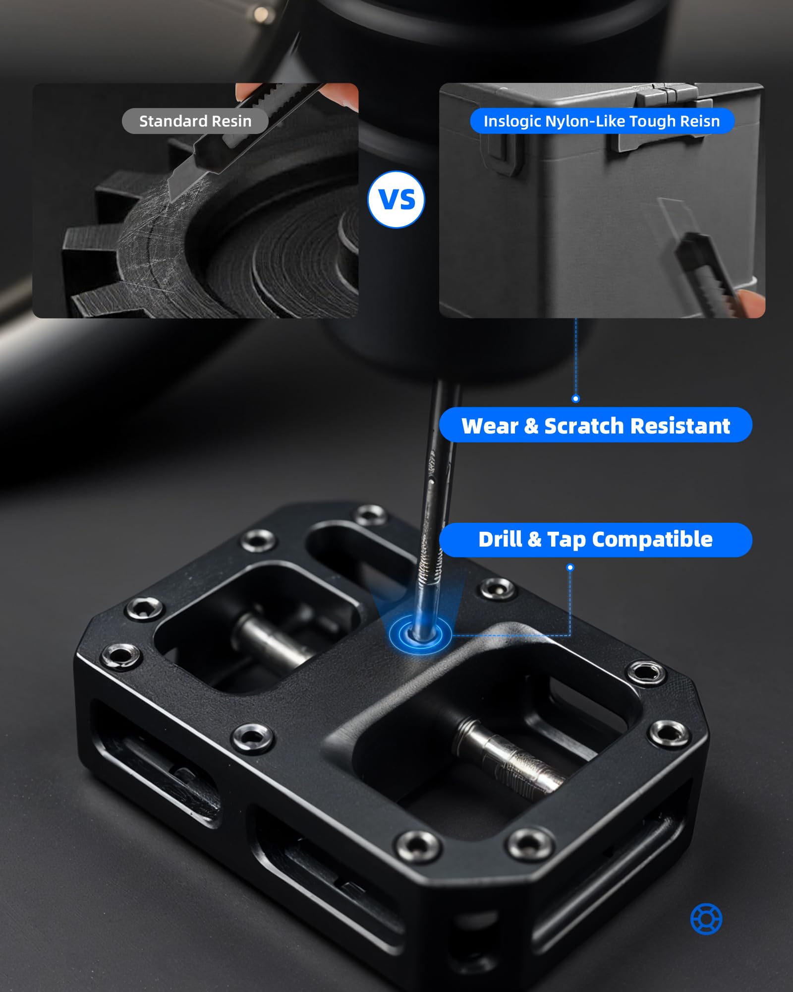 Inslogic Żywica Nylon-Like Tough do drukarki 3D, wysoka odporność na uderzenia i elastyczność dla drukarek LCD,DLP,SLA, żywica 365-405nm UV-Curing do części funkcjonalnych, 1kg, szary