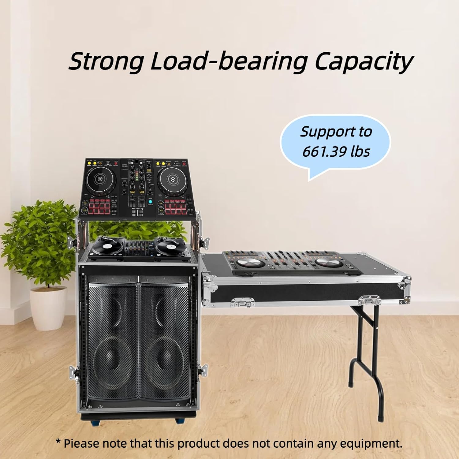 14U PA DJ Rack with Table Top 2 Tiers DJ Table Rack Case Studio Rack Flight Case Frame Server Rack with Casters for Studios Theatres KTVs Support 661.39lbs