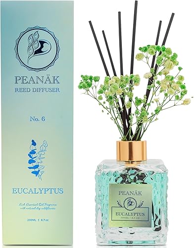 Miniatura 3 de Juego de difusor de varillas - Aceite de menta de eucalipto, varillas difusoras de aceite, difusor de baño, decoración de baño, 6.8 fl oz con flores