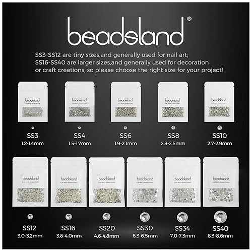 Miniatura 6 de Beadsland 1440 diamantes de imitación de cristal con parte trasera plana, gemas redondas para arte de uñas y fijación de pegamento para
