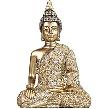 Decorative Buddha Statue, Gold with Crystals, 5.5 inch Height, Modern Art Deco Style, Meditation and Home Decor