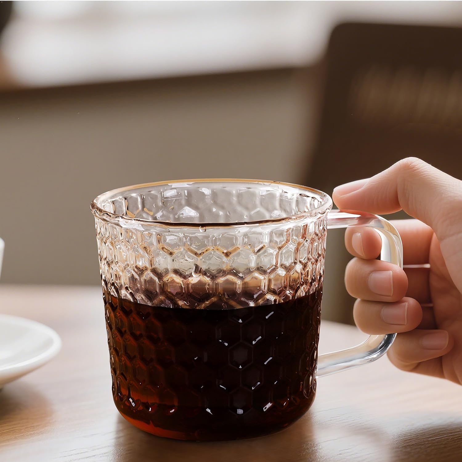 Aquach 16 Oz Glass Coffee Cups, Clear Tea Mugs with Handle, Microwave and Dishwasher Safe Home Office Drinking Mugs Perfect for Americano Cappuccino Hot&Cold Beverages, 2-Pack - Image 2