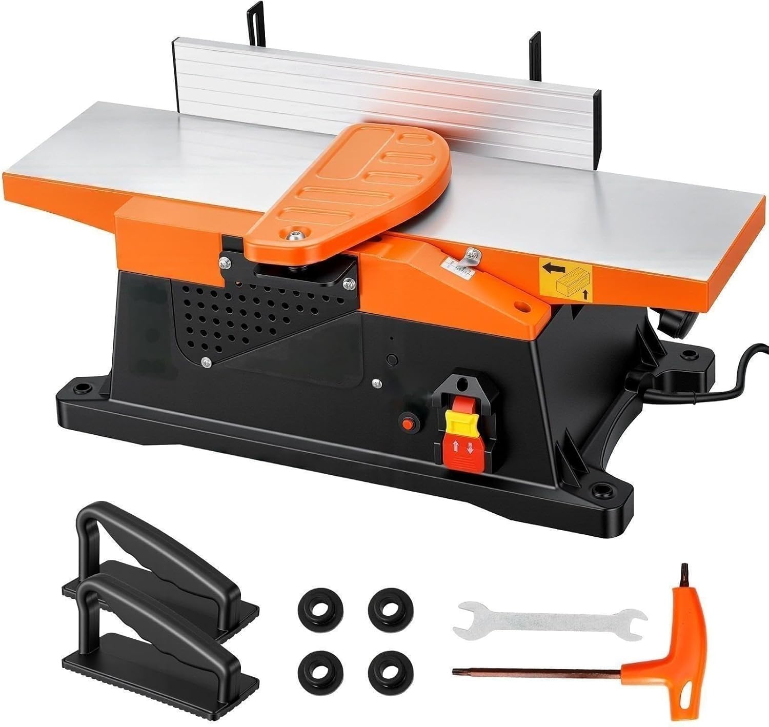 Benchtop Jointer, 6 in, 2 HP 12000 RPM Bench Top Wood Jointer, with Straight Cutterhead, 2 HSS Blades, 6 x 23 in Cast Aluminum Table, Up to 1/8 in Depth, Adjustable Fence, for Woodworking DIY