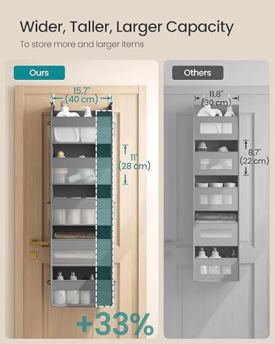 Miniatura 3 de SONGMICS Organizadores para colgar sobre la puerta, juego de 2 organizadores de puerta colgantes con 5 bolsillos grandes, almacenamiento de tela de