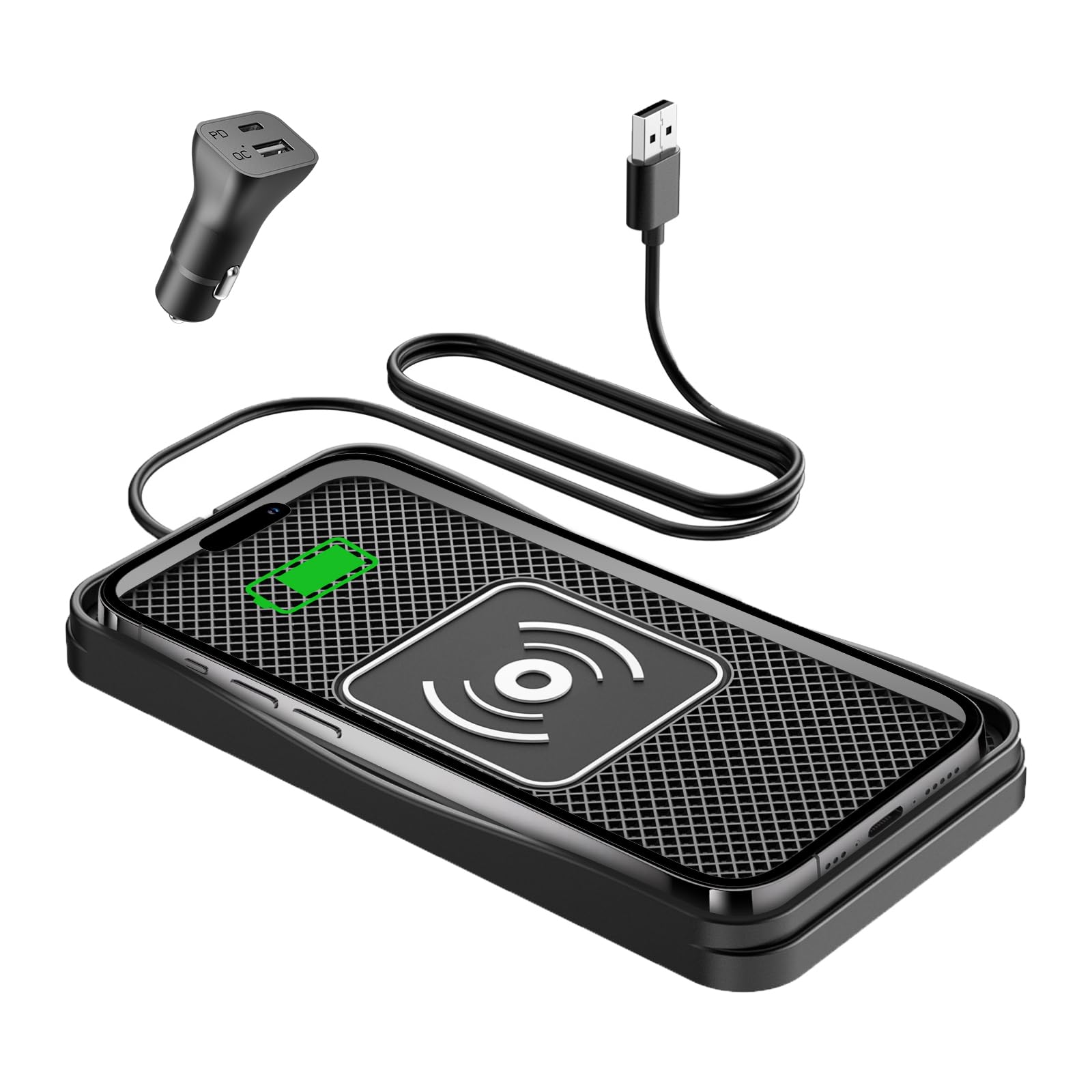 15W Non-Slip Wireless Car Charger Pad with 20W Adapter USB